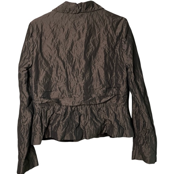 IRIS SETLAKWE Brown Fully Lined Peplum Crinkle Blazer MADE IN CANADA Sz 12 - Picture 3 of 8